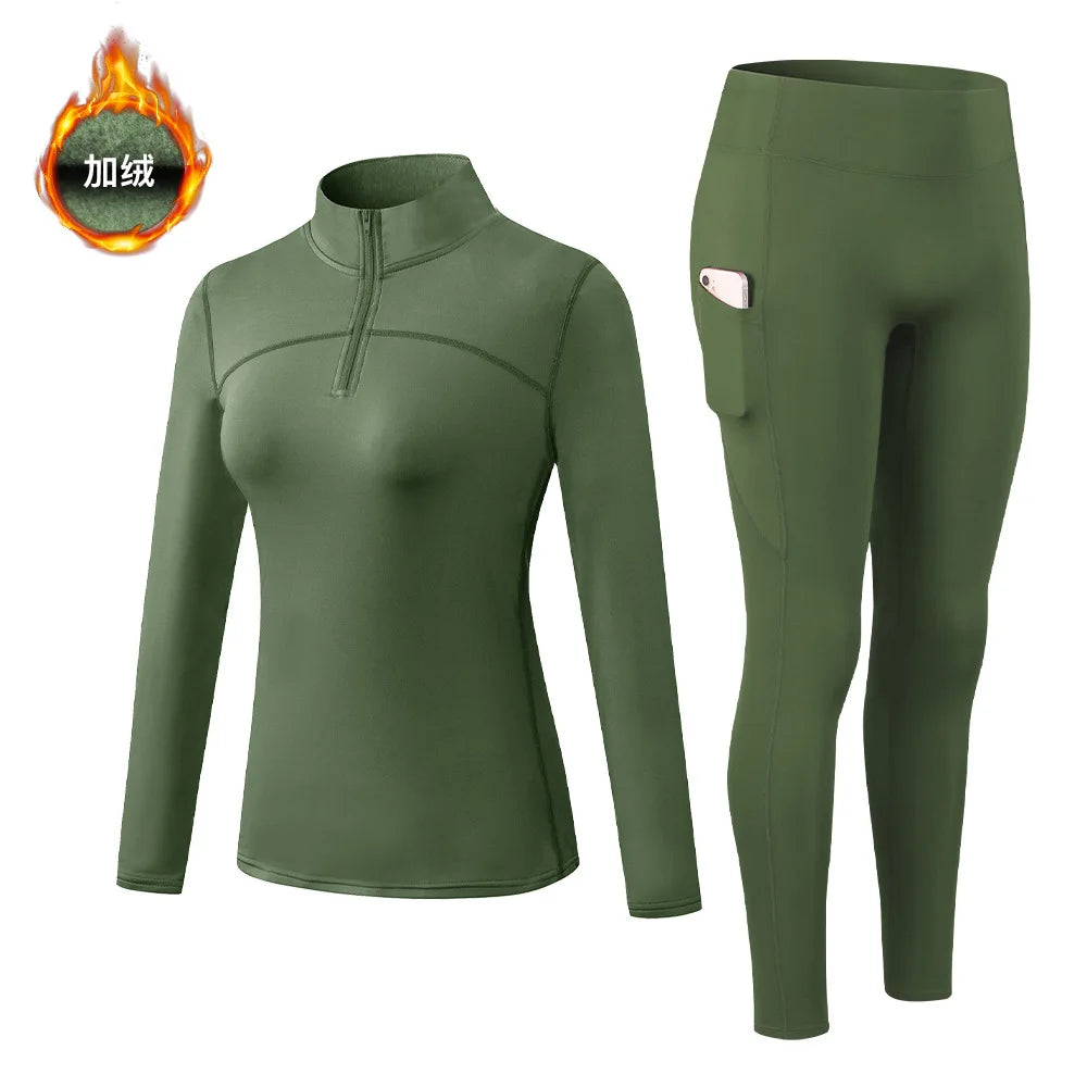 Autumn And Winter Women's Warm Clothing Yoga Self-Cultivation Two-Piece Suit Plus Velvet Sportswear Sports Fitness Sportswear