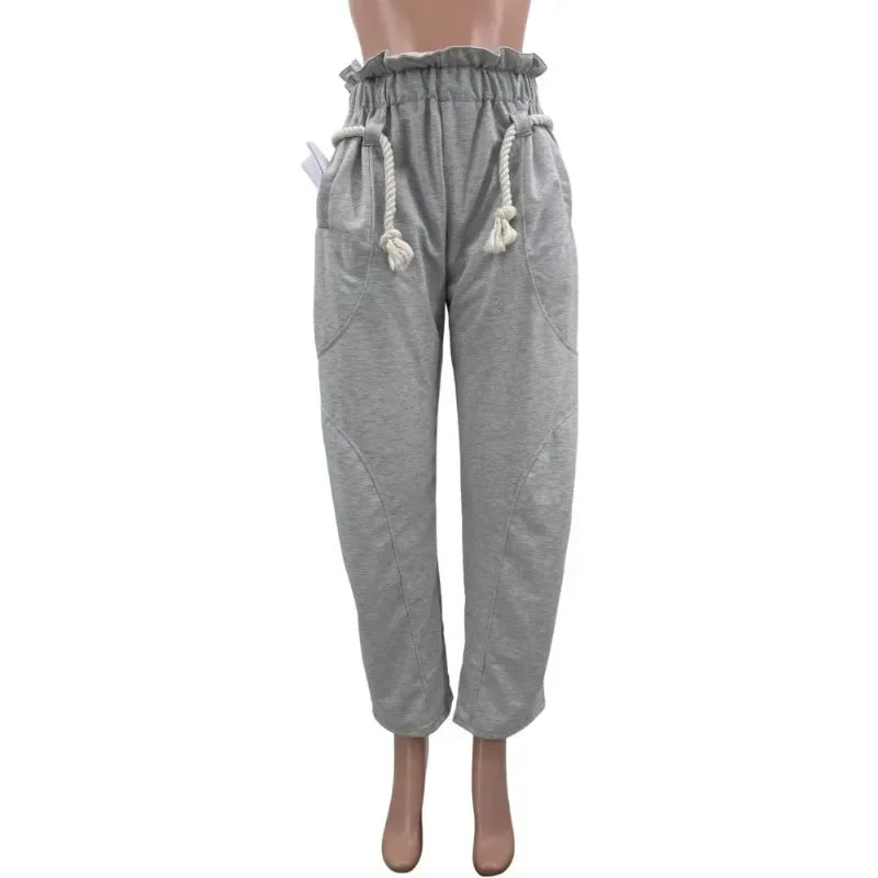 Fashion Women Pocket Belt Wide Leg Loose Jogger Pants 2025 Fall Winter Active Straight Streetwear Sweatpants Trousers