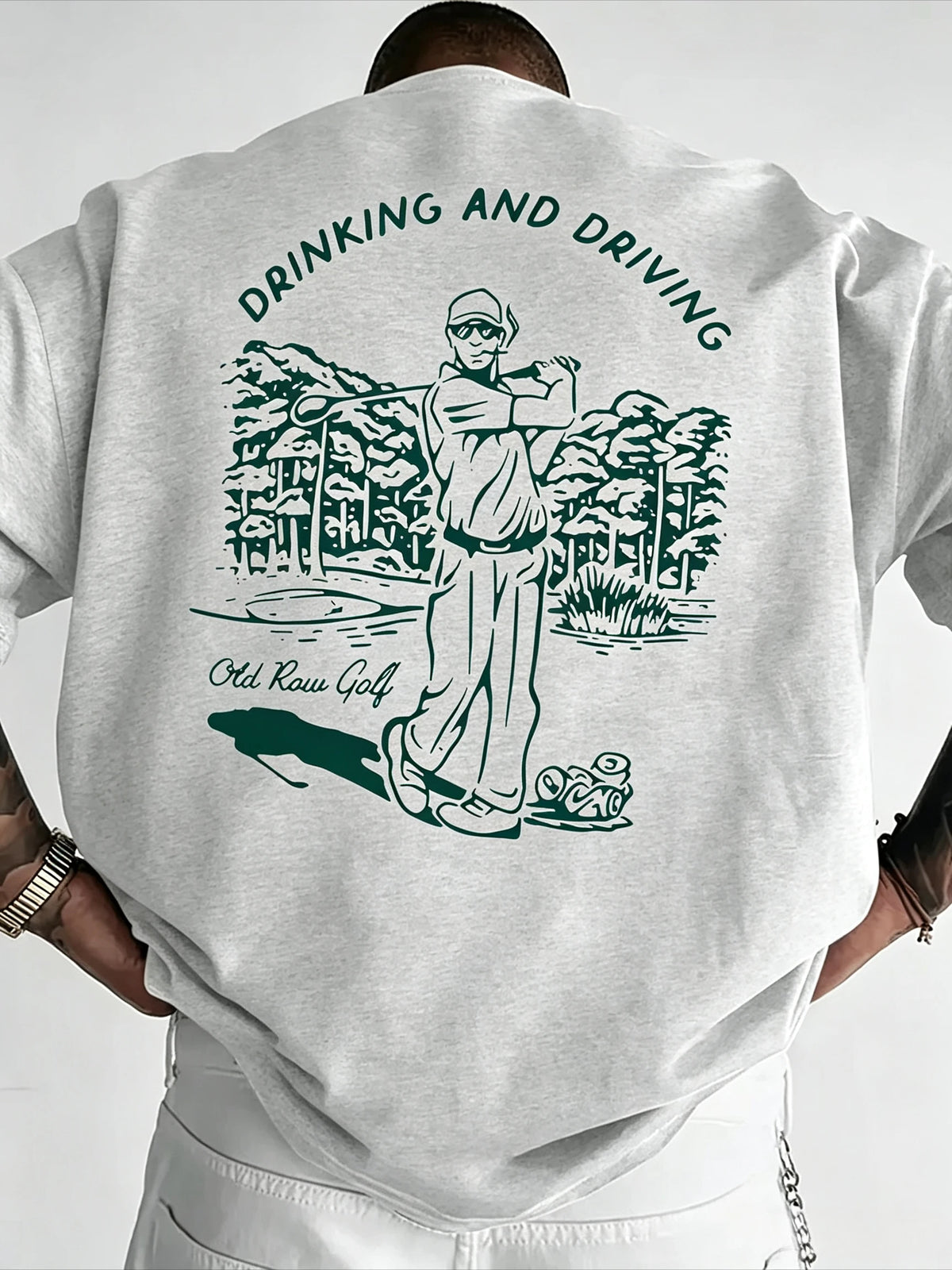 Funny Golf Drinking and Driving Graphic Back Print Tee for Men's and Women's Made of Cotton Perfect for Summer Casual Streetwear