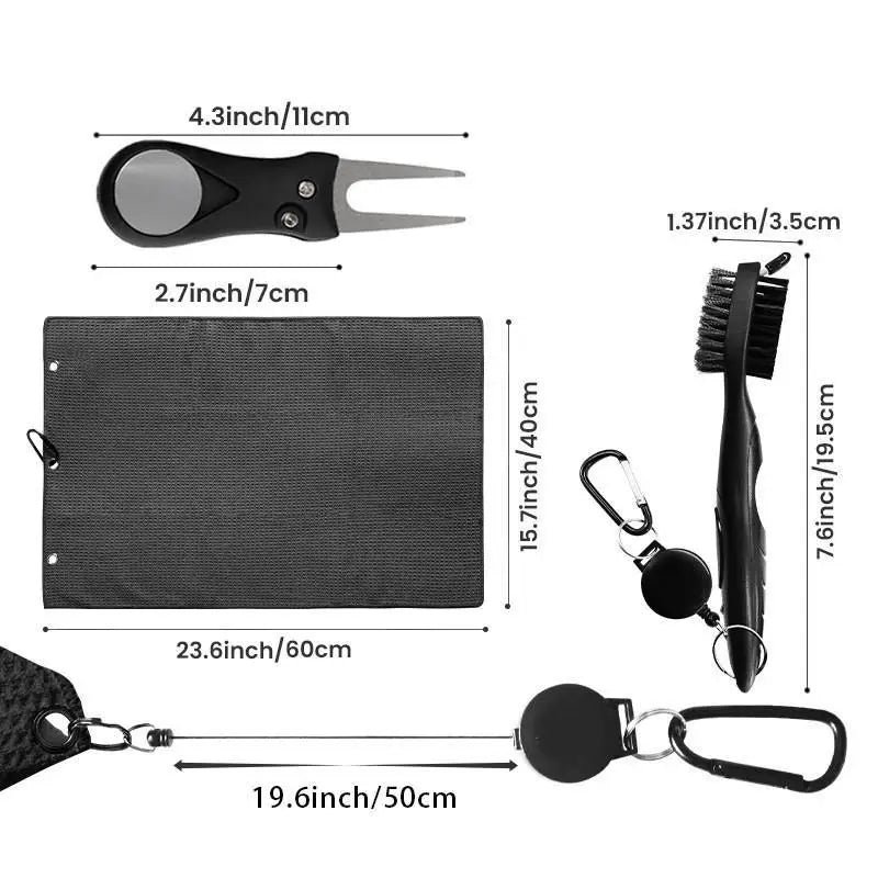 Golf Club Complete Cleaner Kit Dual Sided Groove Brush Quick Dry Towel Portable Golf Accessory for Amateur Professional Golfers