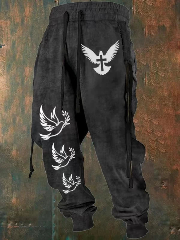Fall Sports Jogging Trouser For Men Fashion Patchwork Drawstring Design Pattern Print Loose Pants Streetwear Men's Clothin