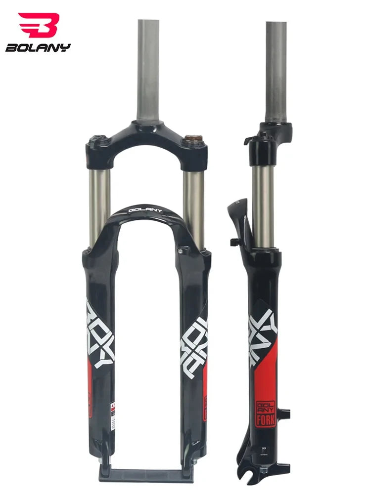 BOLANY-Mountain Bike Fork, Aluminum Alloy, Mechanical, Straight Tube, Shoulder Control, Shock Absorber, 100mm Stroke, 24in Fork