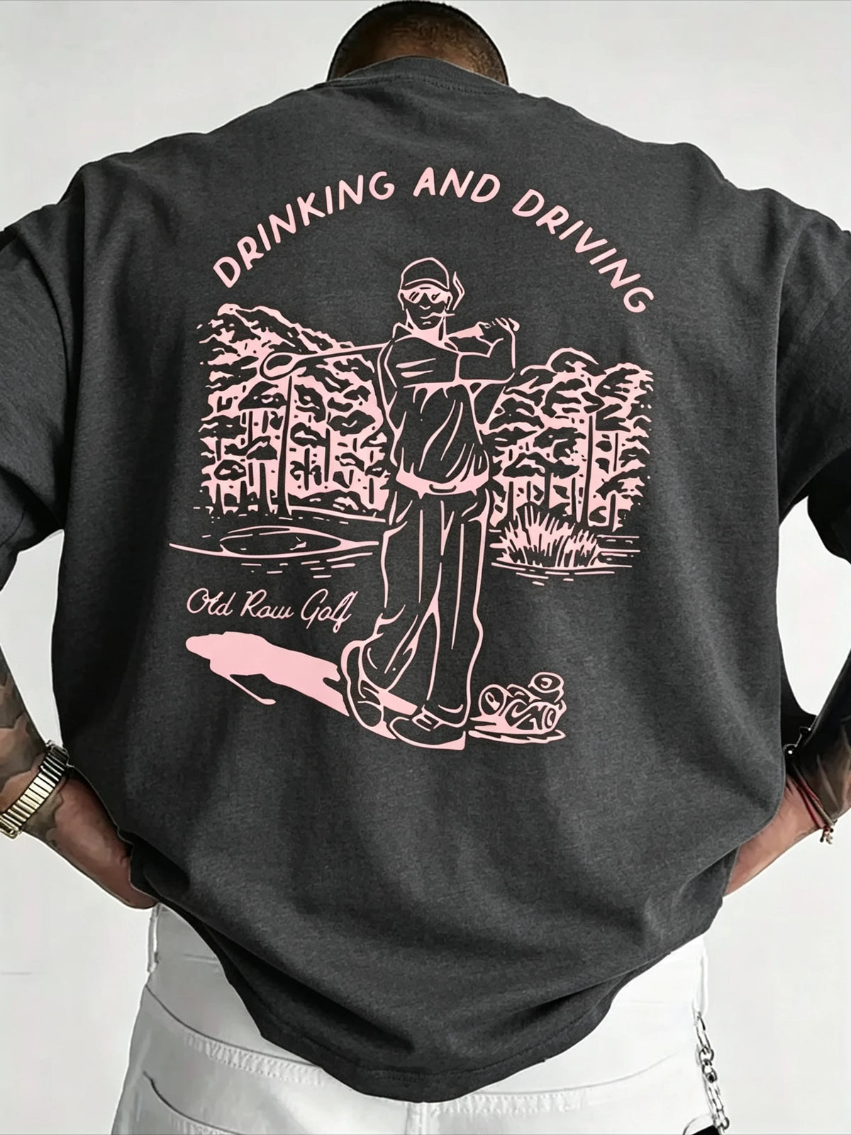 Funny Golf Drinking and Driving Graphic Back Print Tee for Men's and Women's Made of Cotton Perfect for Summer Casual Streetwear