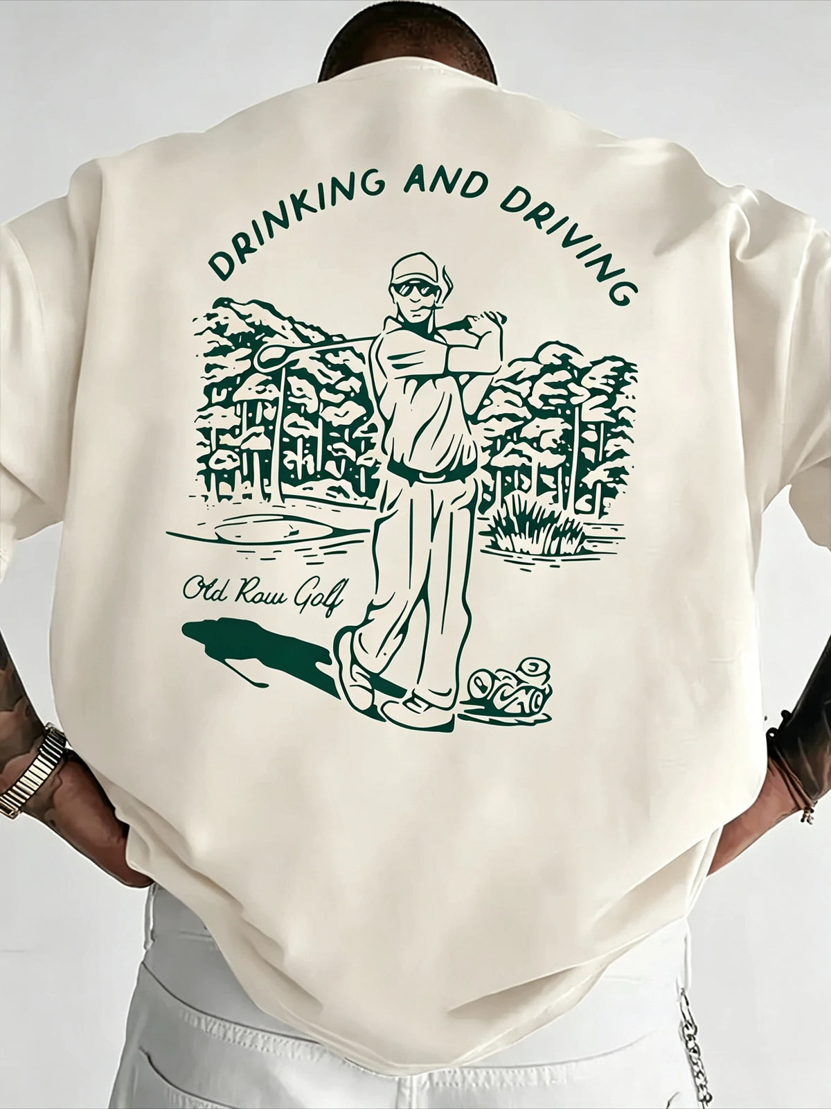 Funny Golf Drinking and Driving Graphic Back Print Tee for Men's and Women's Made of Cotton Perfect for Summer Casual Streetwear