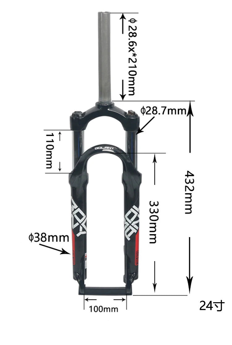 BOLANY-Mountain Bike Fork, Aluminum Alloy, Mechanical, Straight Tube, Shoulder Control, Shock Absorber, 100mm Stroke, 24in Fork