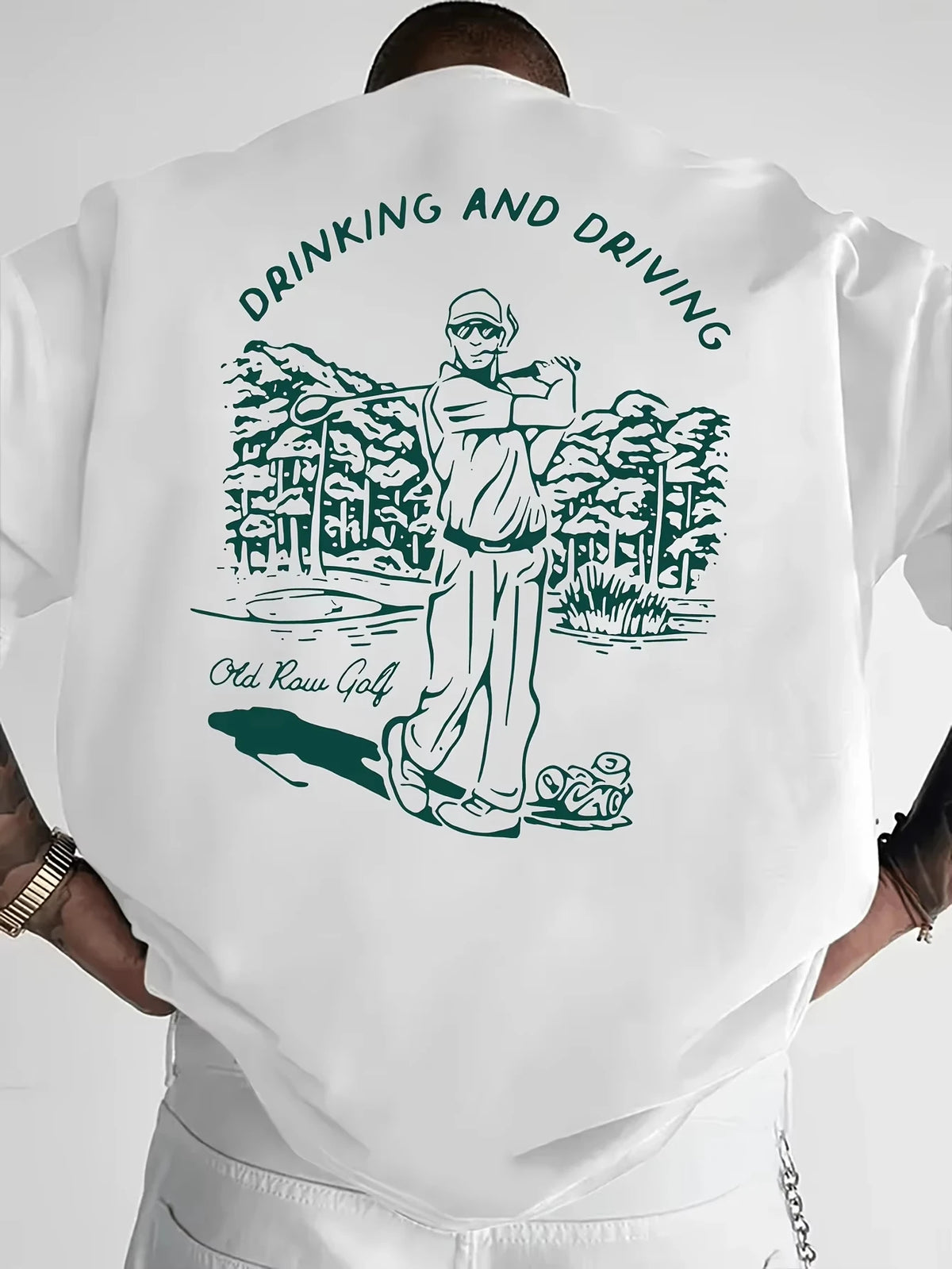 Funny Golf Drinking and Driving Graphic Back Print Tee for Men's and Women's Made of Cotton Perfect for Summer Casual Streetwear