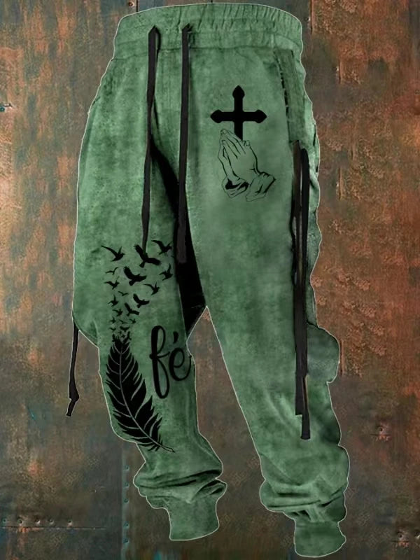 Fall Sports Jogging Trouser For Men Fashion Patchwork Drawstring Design Pattern Print Loose Pants Streetwear Men's Clothin