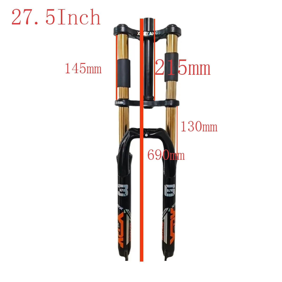 26/27.5" Mountain Bike Double Shoulder Fork, Oil Spring Suspension, 28.6mm x 220mm Steerer, 130mm Travel, 34mm Leg, QR 100mm