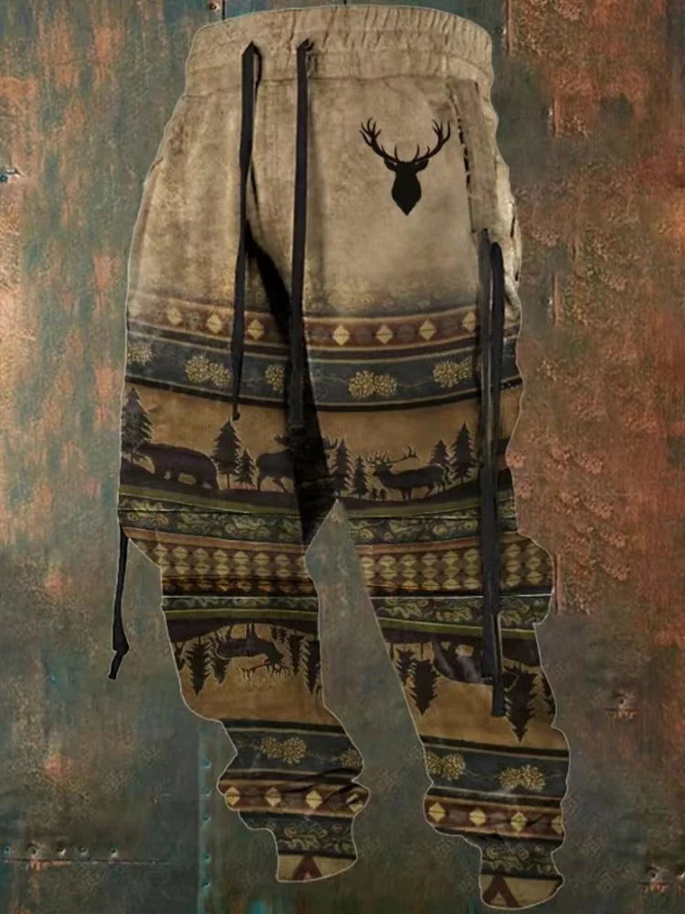 Fall Sports Jogging Trouser For Men Fashion Patchwork Drawstring Design Pattern Print Loose Pants Streetwear Men's Clothin