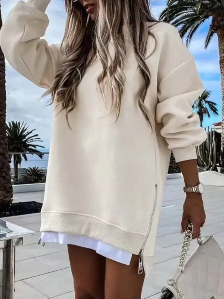 Fall Winter Sweatshirt Blouses For Women New Long Sleeve Loose Zipper Hoodies Tops Fashion Casual Solid Sports Women's Clothing