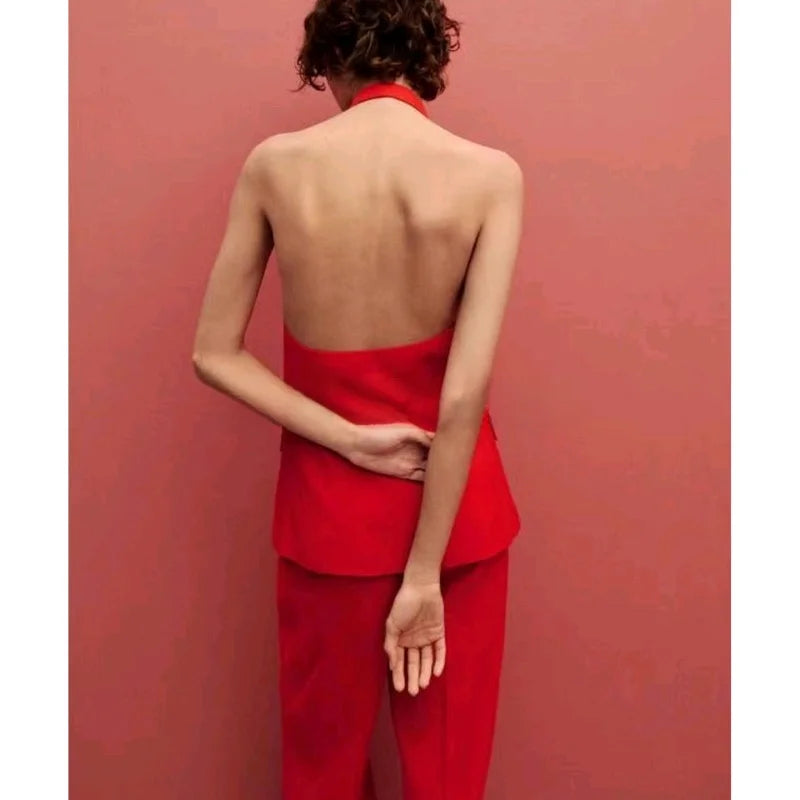 Fall New Casual Women's Set Backless Collarless Vest High Waist Long Pants Fashionable Two-Piece Suit for Adults Comfortable ...