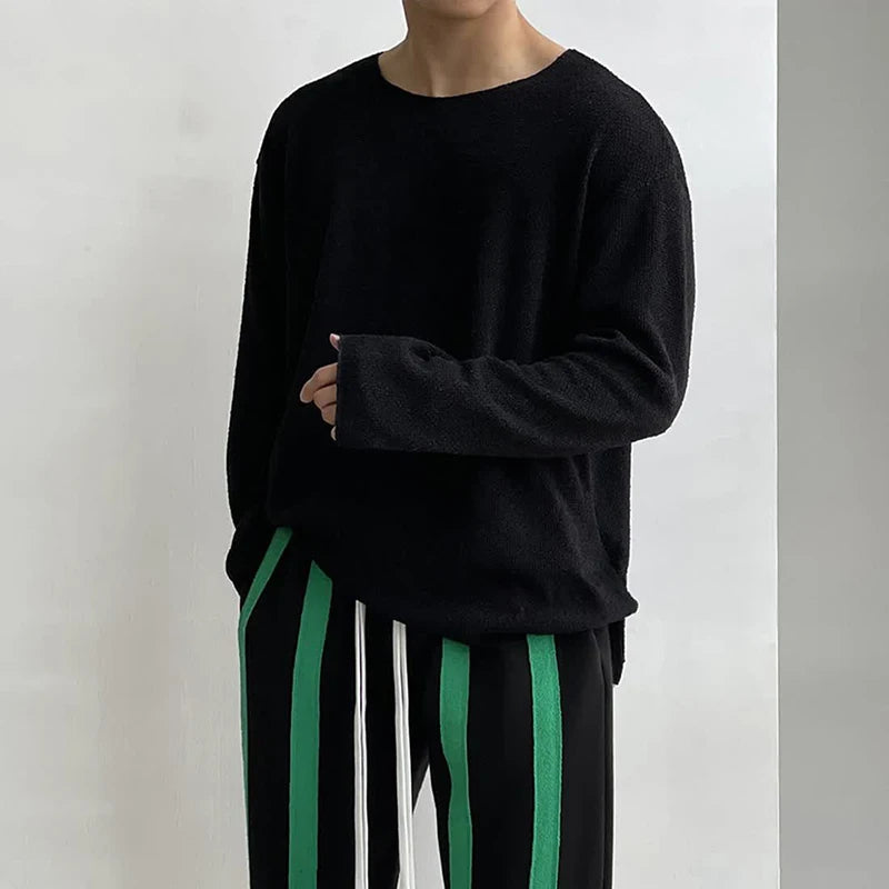Fall Winter Men O Neck Long Sleeve T Shirts Fashion Simple Casual All-match Loose Inside Clothing Banquet Daily Black White Grey