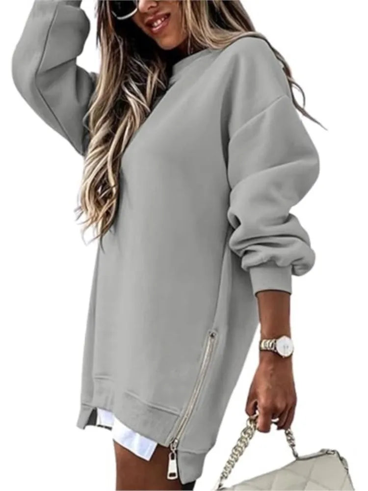 Fall Winter Sweatshirt Blouses For Women New Long Sleeve Loose Zipper Hoodies Tops Fashion Casual Solid Sports Women's Clothing