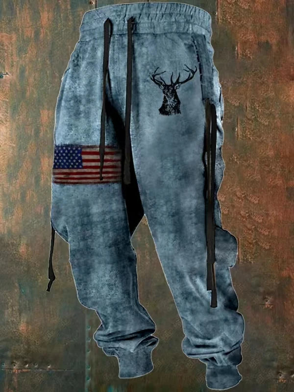 Fall Sports Jogging Trouser For Men Fashion Patchwork Drawstring Design Pattern Print Loose Pants Streetwear Men's Clothin