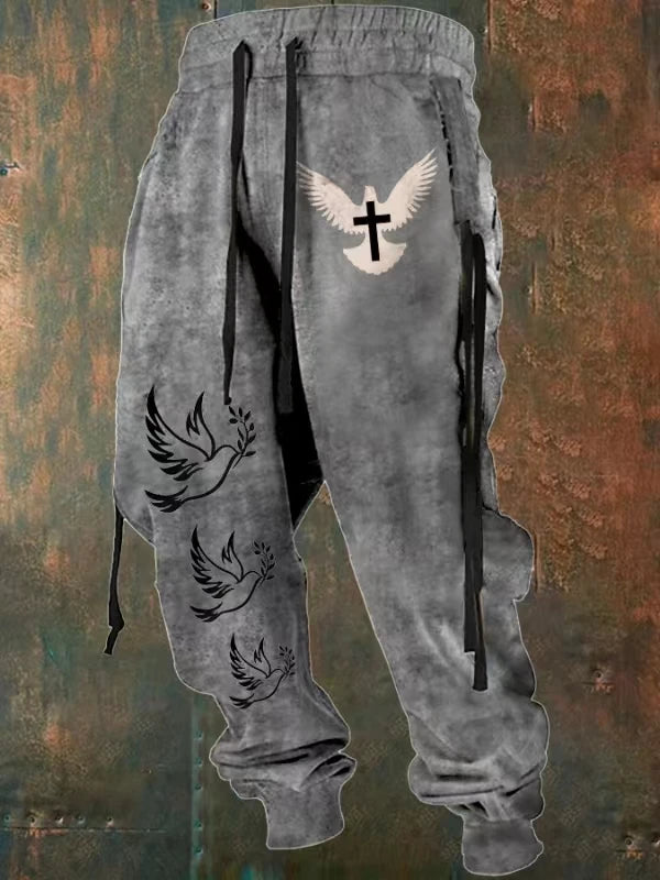 Fall Sports Jogging Trouser For Men Fashion Patchwork Drawstring Design Pattern Print Loose Pants Streetwear Men's Clothin