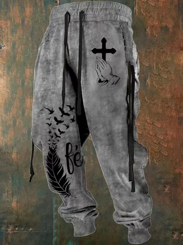 Fall Sports Jogging Trouser For Men Fashion Patchwork Drawstring Design Pattern Print Loose Pants Streetwear Men's Clothin