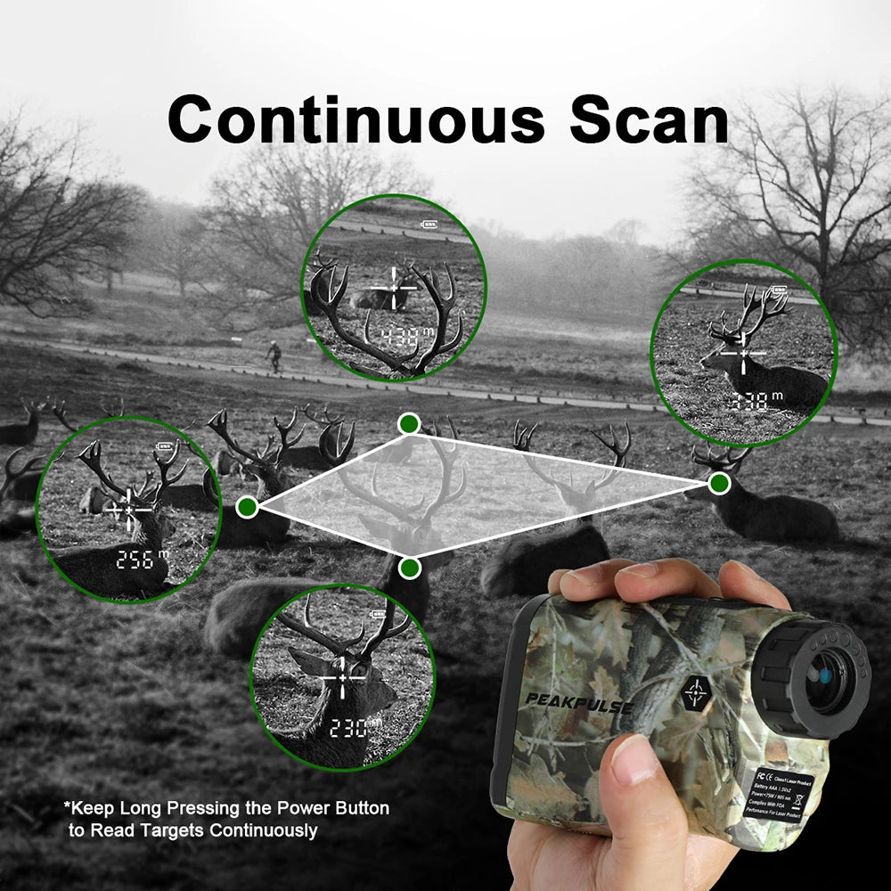 PEAKPULSE 650Yard/1300 Yards Range Finder for Hunting High Precision 6X Rangefinder Height Angle Horizontal Distance Meter