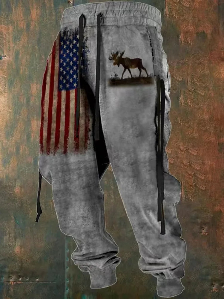 Fall Sports Jogging Trouser For Men Fashion Patchwork Drawstring Design Pattern Print Loose Pants Streetwear Men's Clothin