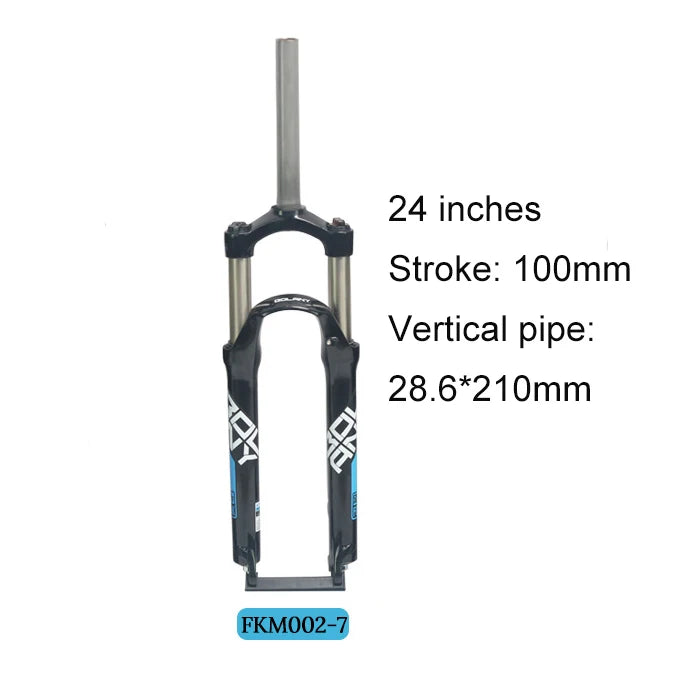 BOLANY-Mountain Bike Fork, Aluminum Alloy, Mechanical, Straight Tube, Shoulder Control, Shock Absorber, 100mm Stroke, 24in Fork