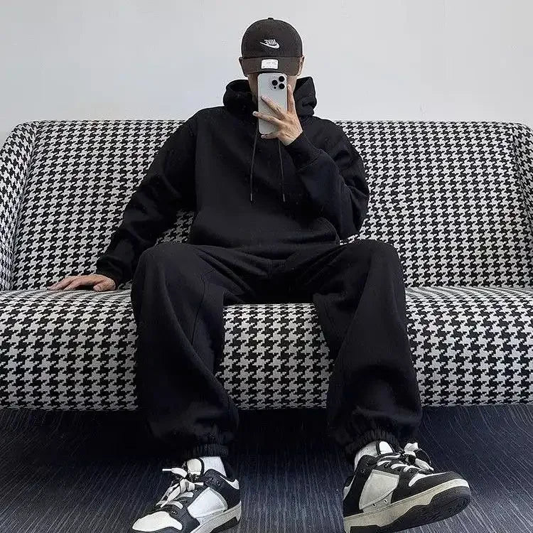 Fall and winter couple's fleece-lined hooded set, men's warm casual long-sleeve pants for outdoor sports wear