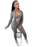 Fall 2025 Fashion Tracksuit 3 Piece Sets Womens Streetwear Stripe Patchwork Long Sleeve Jacket Tops and Pants Gym Set Outfits