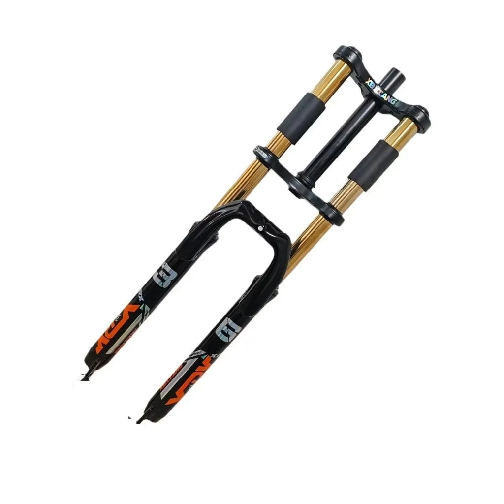26/27.5" Mountain Bike Double Shoulder Fork, Oil Spring Suspension, 28.6mm x 220mm Steerer, 130mm Travel, 34mm Leg, QR 100mm