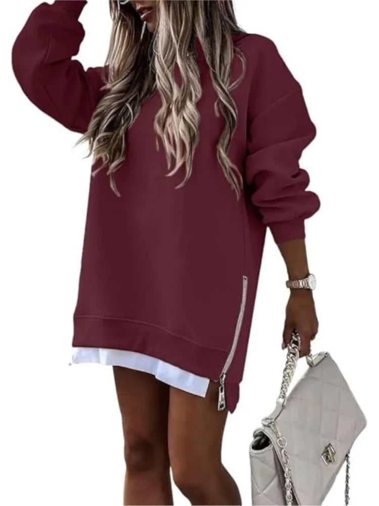 Fall Winter Sweatshirt Blouses For Women New Long Sleeve Loose Zipper Hoodies Tops Fashion Casual Solid Sports Women's Clothing