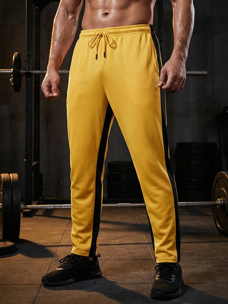 Mens Athletic Workout Running Jogging Sweatpants Fall Winter Warm Cozy Joggers Pants Colorblock Patchwork Trousers Activewear