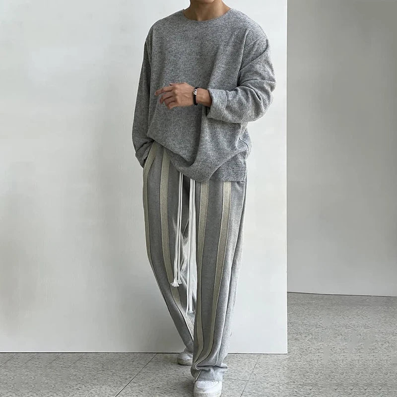 Fall Winter Men O Neck Long Sleeve T Shirts Fashion Simple Casual All-match Loose Inside Clothing Banquet Daily Black White Grey