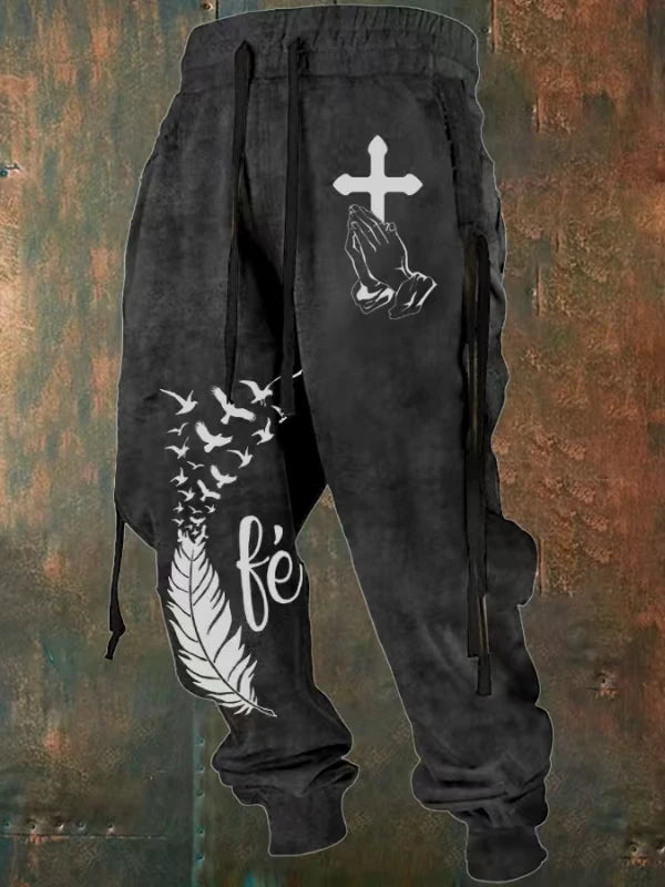Fall Sports Jogging Trouser For Men Fashion Patchwork Drawstring Design Pattern Print Loose Pants Streetwear Men's Clothin
