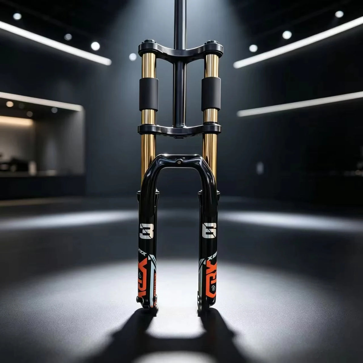 26/27.5" Mountain Bike Double Shoulder Fork, Oil Spring Suspension, 28.6mm x 220mm Steerer, 130mm Travel, 34mm Leg, QR 100mm
