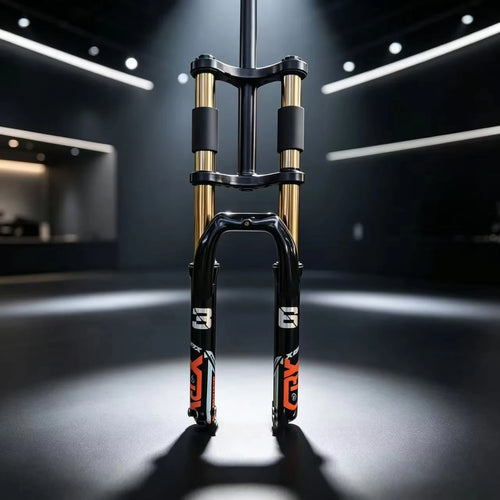 26/27.5" Mountain Bike Double Shoulder Fork, Oil Spring Suspension, 28.6mm x 220mm Steerer, 130mm Travel, 34mm Leg, QR 100mm