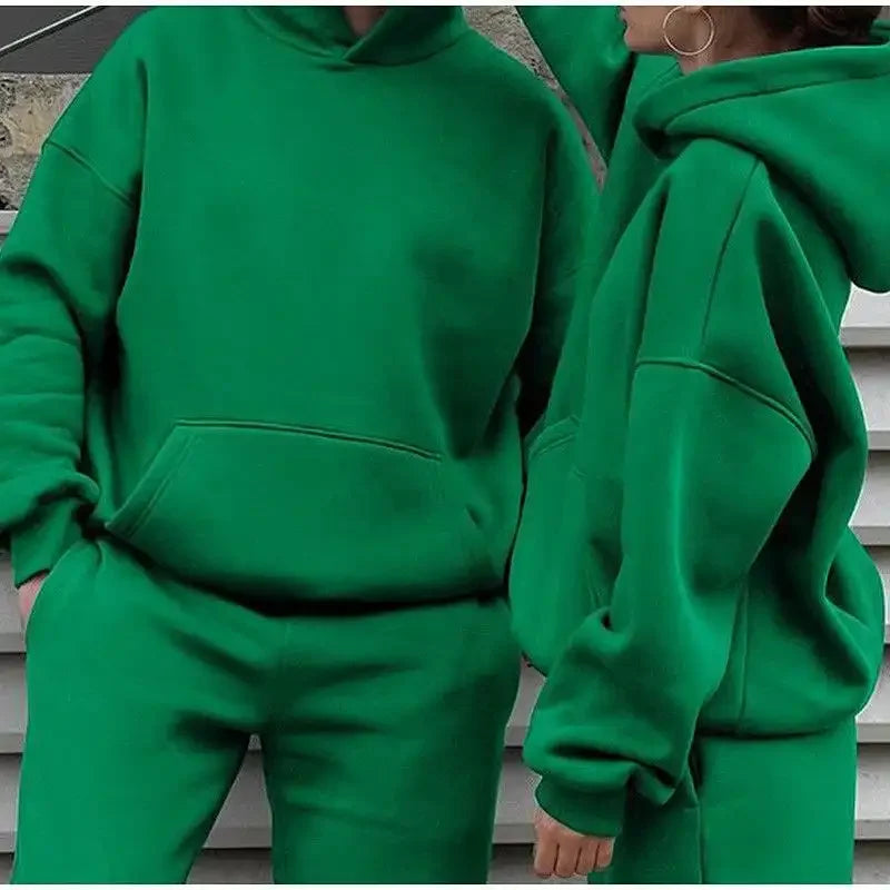 Fall and winter couple's fleece-lined hooded set, men's warm casual long-sleeve pants for outdoor sports wear
