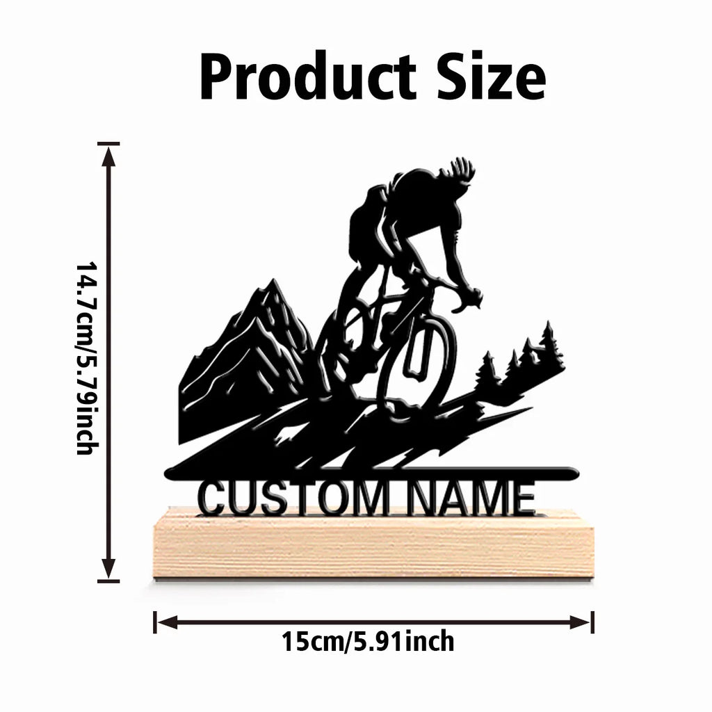 1pc Fashion Personalized Custom Mountain Bike Metal Statues Metal Art With Wooden Base Suitable For Outdoor Enthusiasts, Mountai