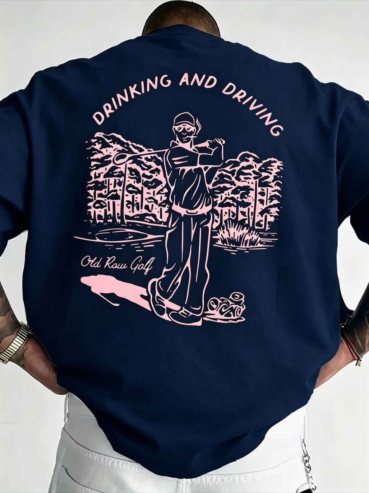Funny Golf Drinking and Driving Graphic Back Print Tee for Men's and Women's Made of Cotton Perfect for Summer Casual Streetwear