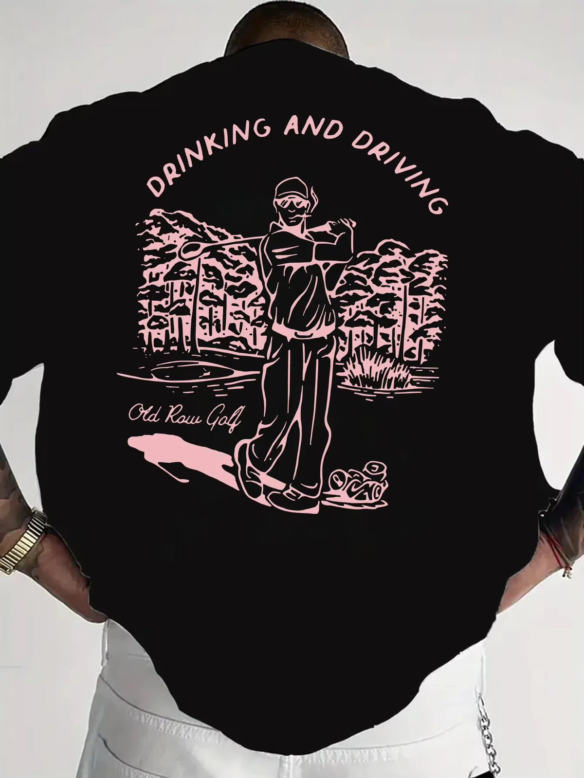 Funny Golf Drinking and Driving Graphic Back Print Tee for Men's and Women's Made of Cotton Perfect for Summer Casual Streetwear