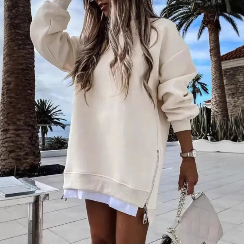 Fall Winter Sweatshirt Blouses For Women New Long Sleeve Loose Zipper Hoodies Tops Fashion Casual Solid Sports Women's Clothing