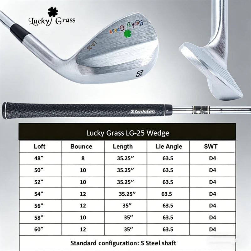 Golf Club Lucky Grass Golf Wedges, Special Steel Shaft, Available in 48, 50, 52, 54, 56, 58, 60 Degr Various Angles