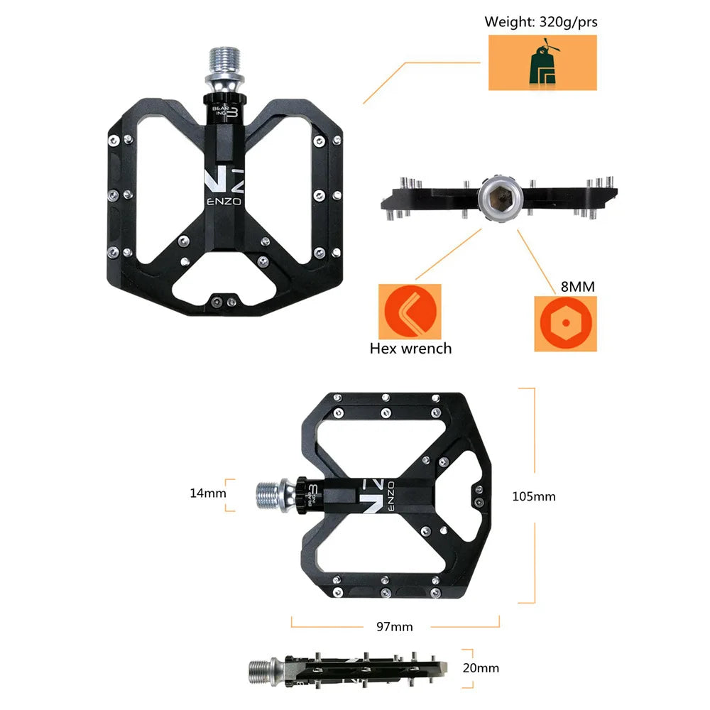 New Mountain Bike Pedals MTB Pedal Aluminum Bicycle Wide Platform Flat Pedals 9/16" Sealed Bearing Bicycle Pedals